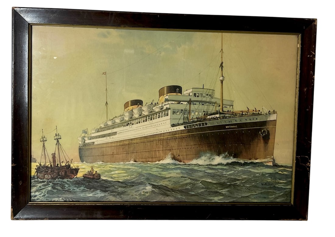Vintage Framed Ocean Liner Watercolor Painting Signed (1 of 5)
