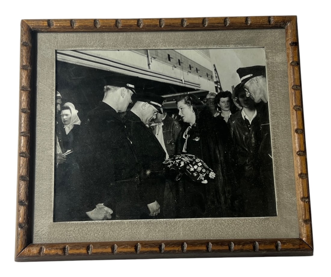 Vintage Army Black-and-White Photograph: Framed historical black-and-white candid photograph.
