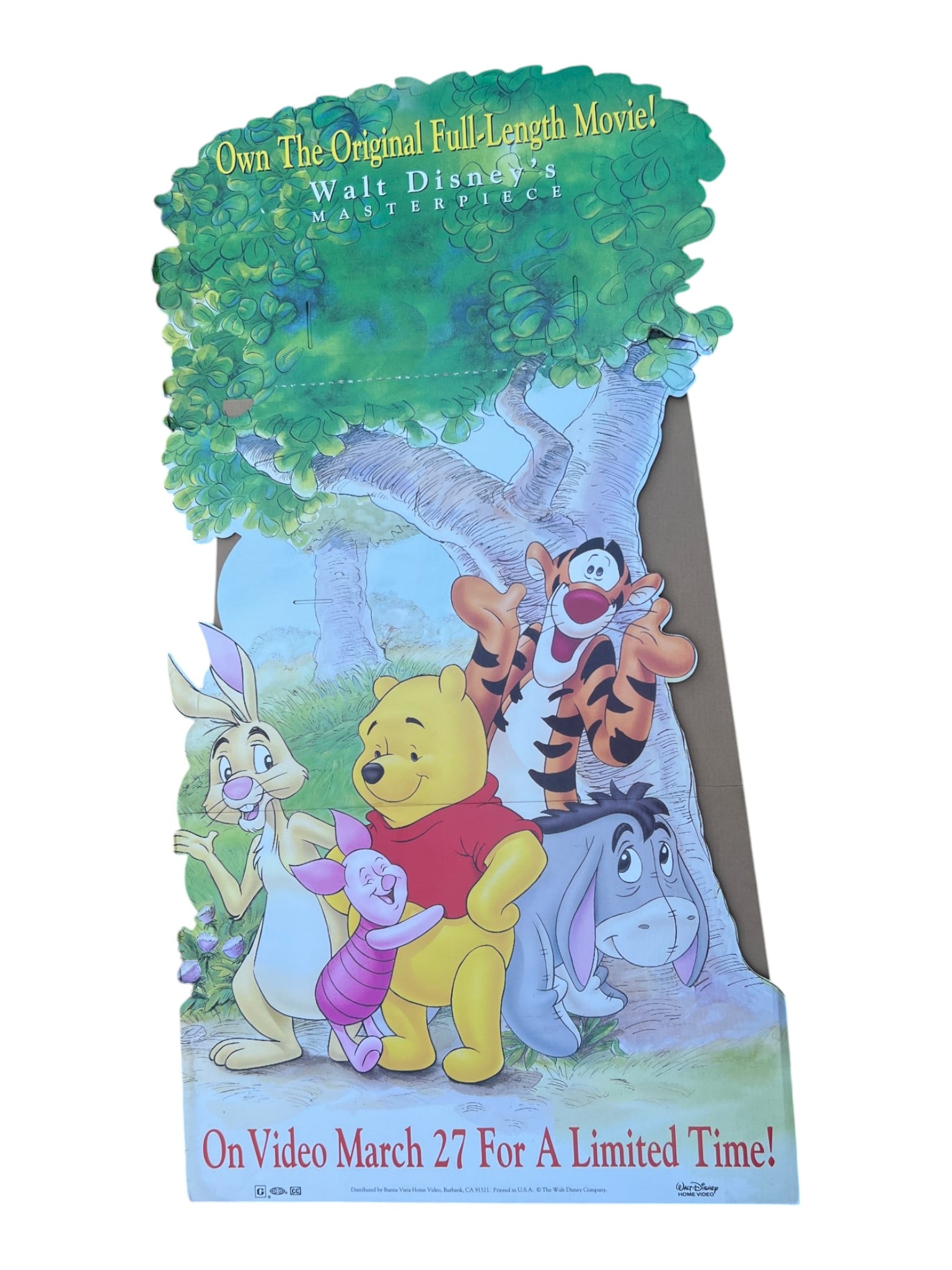 Disney Winnie the Pooh Promotional Display: Die-cut Walt Disney Home Video advertising display featuring Winnie the Pooh characters.