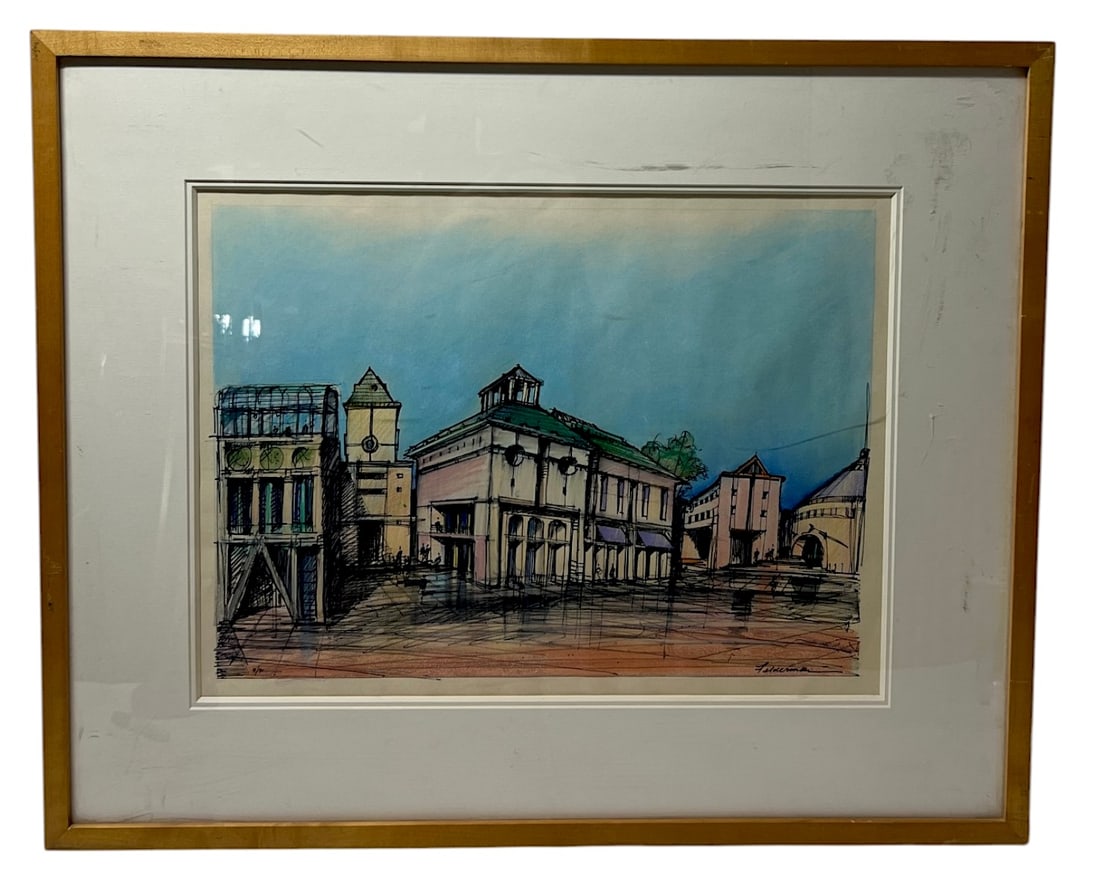 Framed Architectural MULTI-MEDIA WITH INK, PASTEL CRAYON STANLEY FELDERMAN (1 of 6)