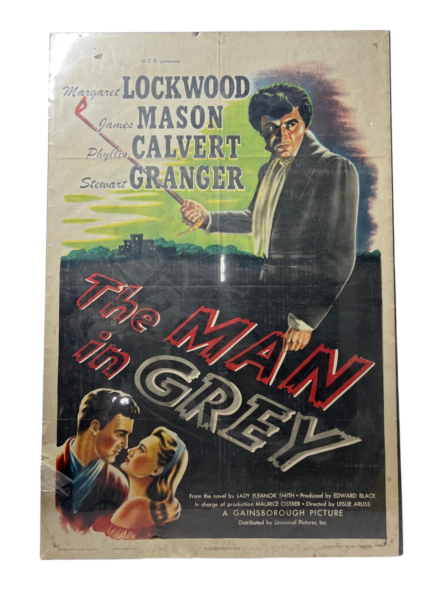 The Man in Grey Movie Poster: Vintage folded movie poster for 'The Man in Grey' starring James Mason and Margaret Lockwood.