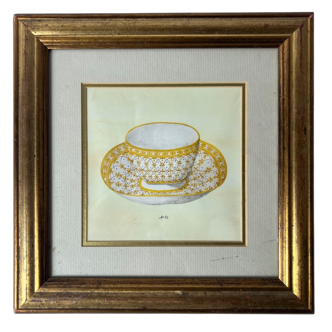 Decorative Porcelain Design Study: Framed illustration/design rendering of decorative porcelain vessel.