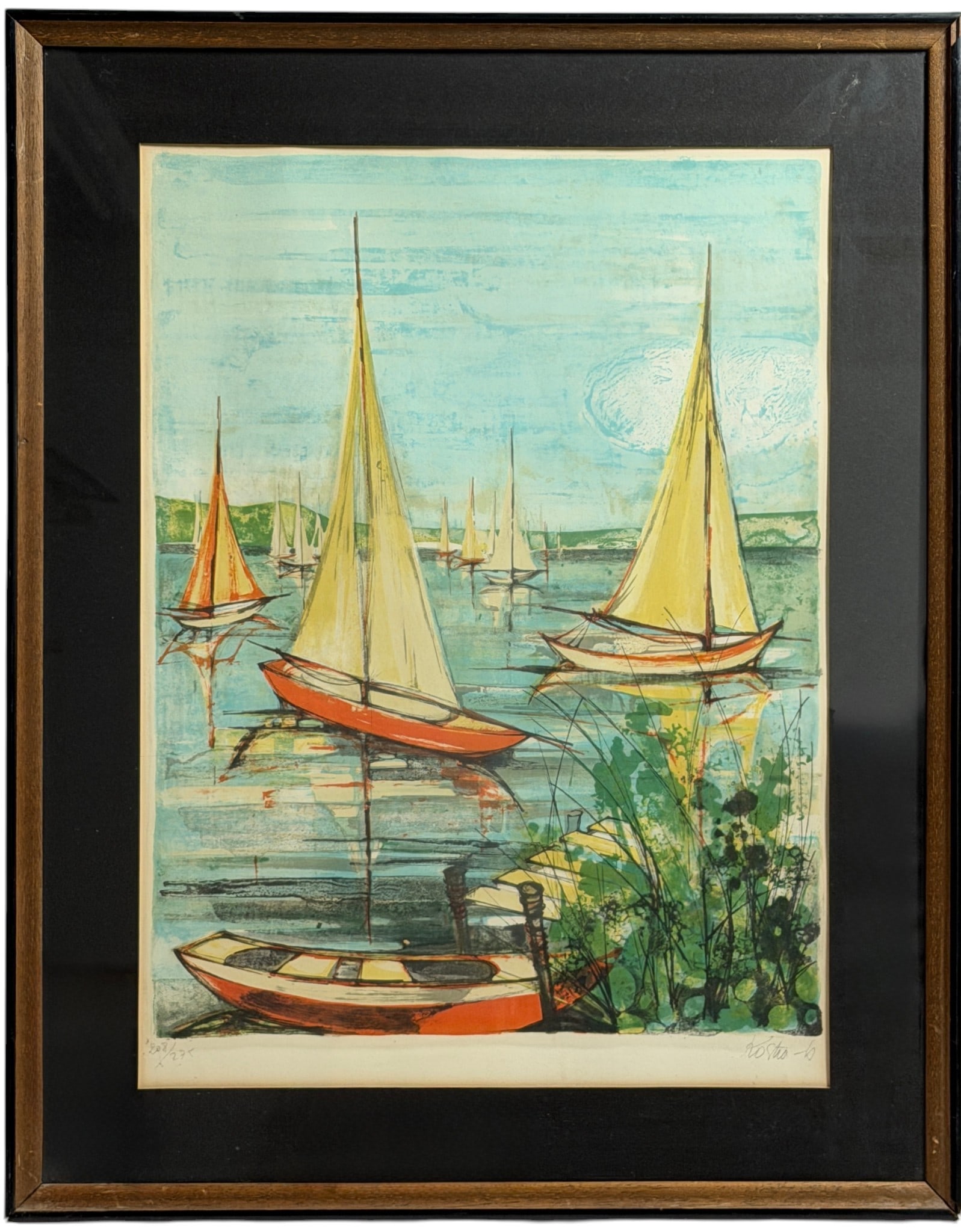 Sailboats Harbor Lithograph Signed Numbered (1 of 7)