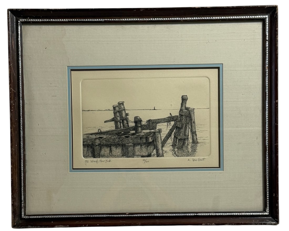 Old Wharf New York Etching Signed Van Groot (1 of 9)