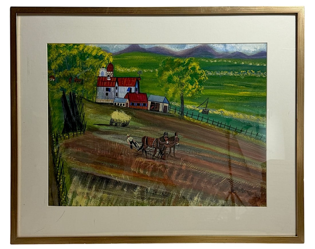 Rural Farm Landscape Painting Signed Leo Rain (1 of 6)