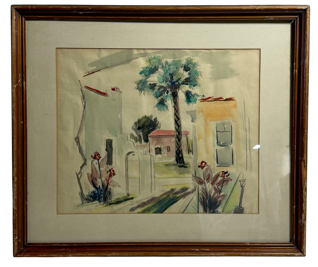 Palm Courtyard Watercolor (1 of 4)