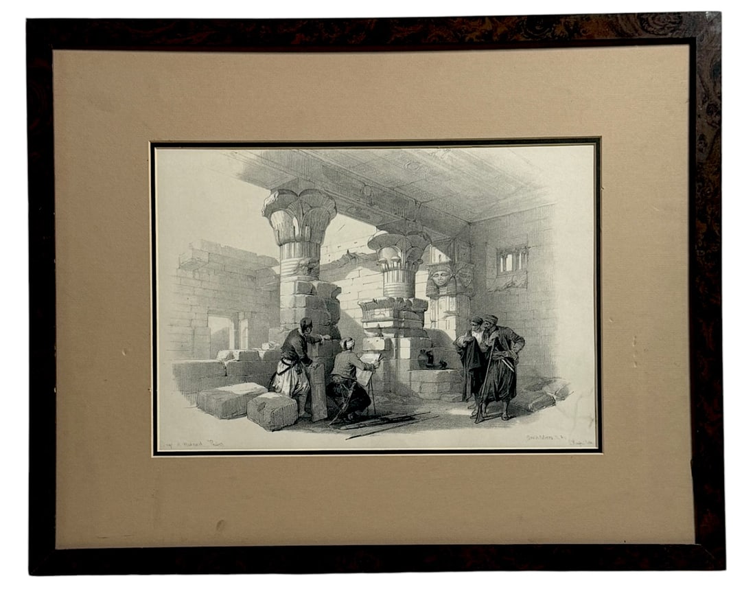 19th-century lithograph titled "View from Under the Portico of Dayr-Medeeneh, Thebes" by artist (1 of 7)