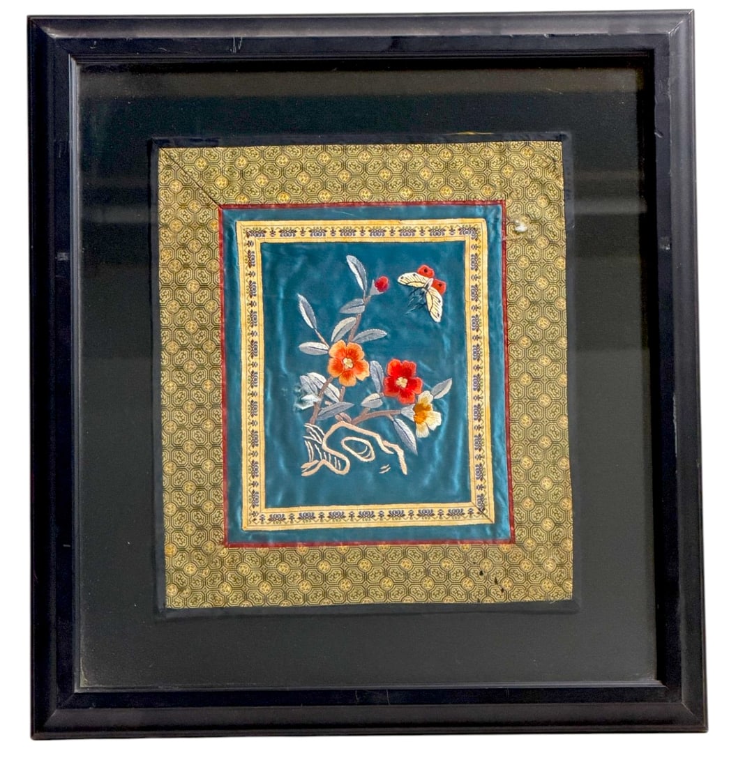 Framed Floral Chinese Textile Artwork (1 of 5)