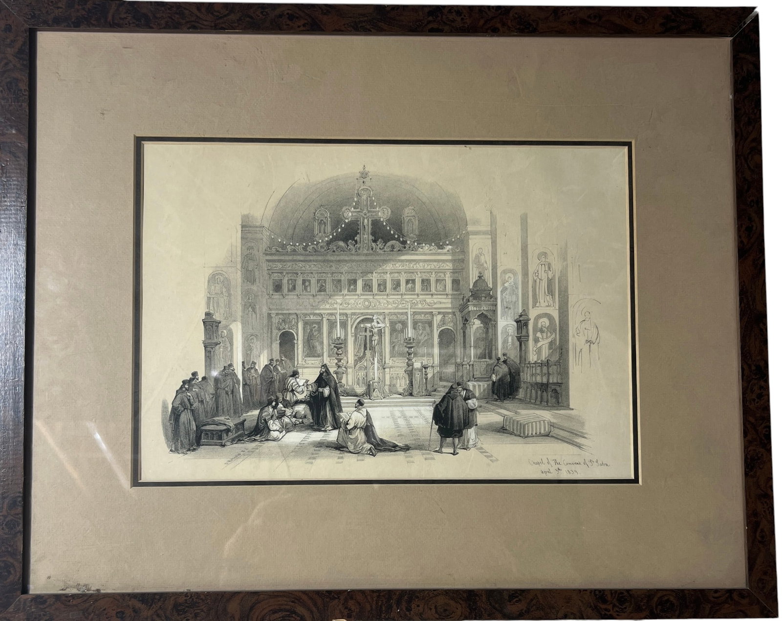 Church Interior Architectural Litho Chapel of the Convent of St. Saba, 1839 by David Roberts (1 of 4)