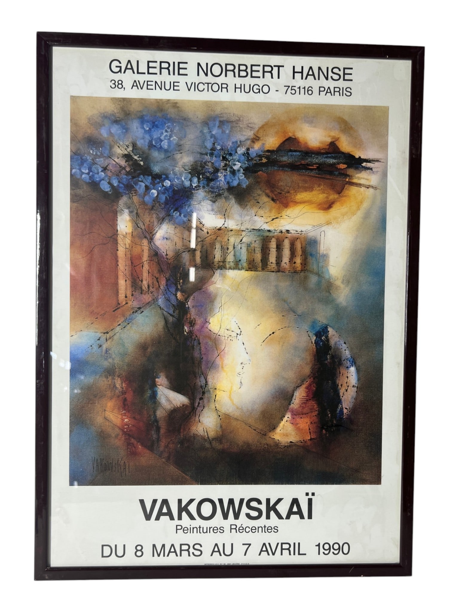 Vakovskai Exhibition Poster: Framed Galerie Norbert Hanse exhibition poster for Vakovskai, Paris, 1990.
