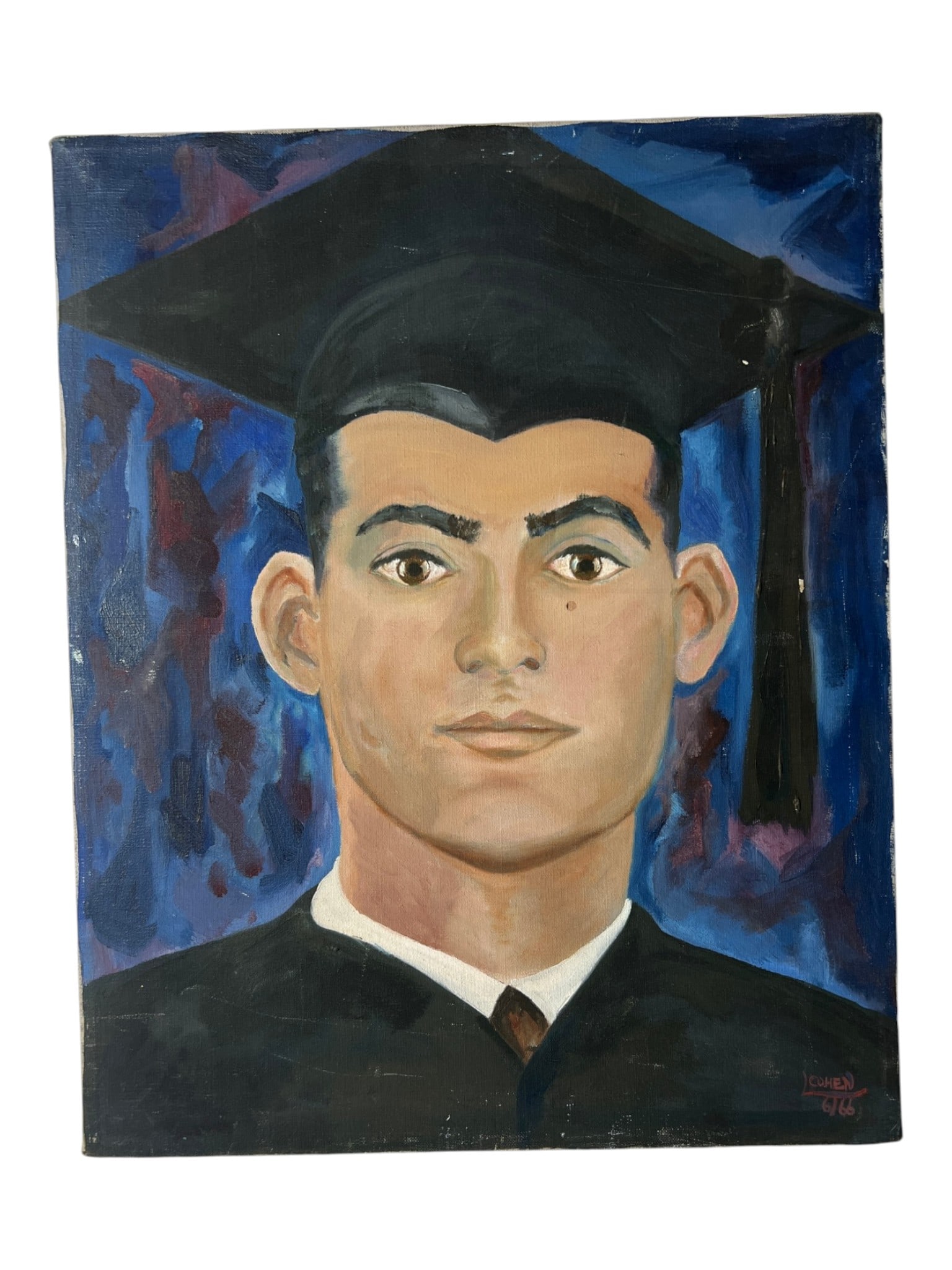 Portrait of Graduate Signed L.Cohen: Oil on canvas portrait of a young graduate, signed and dated 1966.