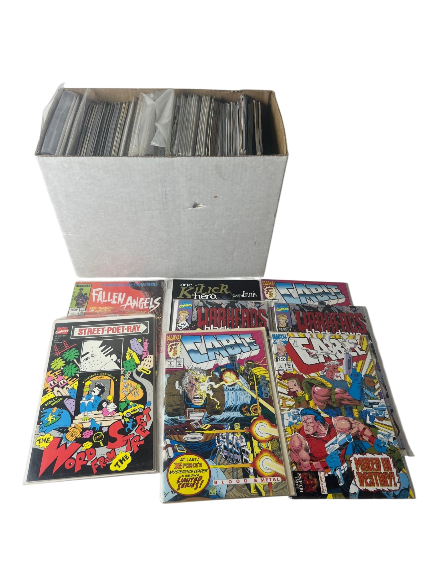 Comic Book small Box Collection lot: Additional box lot of assorted comic books in protective sleeves, including DC and Marvel titles.