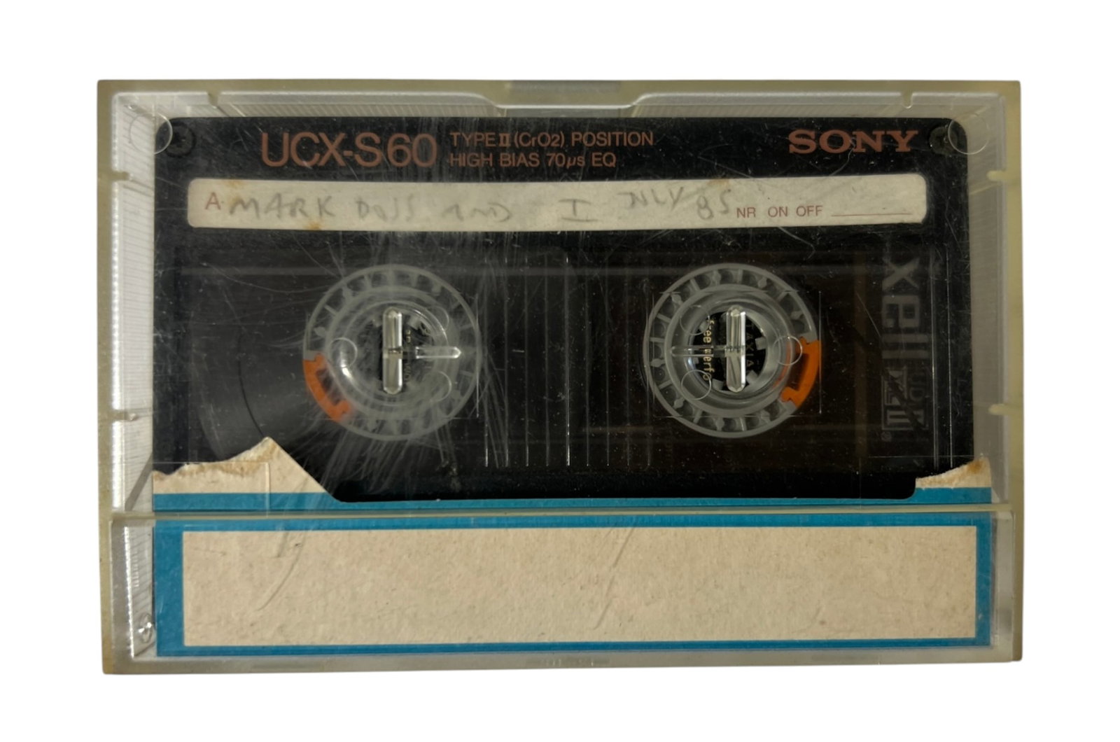 Vintage Punk Rock Archive Cassette July 1985: Vintage Sony UCX-S60 Type II cassette with handwritten label appearing to read ?Mark Davidson? and ?July 85.? From a larger punk rock and underground music archive. Exact contents and artist