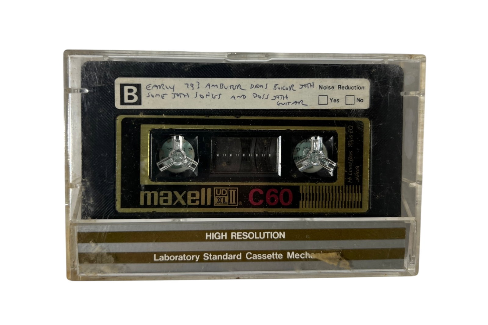 Vintage Punk Rock Demo Cassette w 1979 Notes: Vintage punk rock demo cassette in Maxell UD XLII C60 case with handwritten notes referencing an early 1979 demo and multiple songs. Untested; sold as found.
