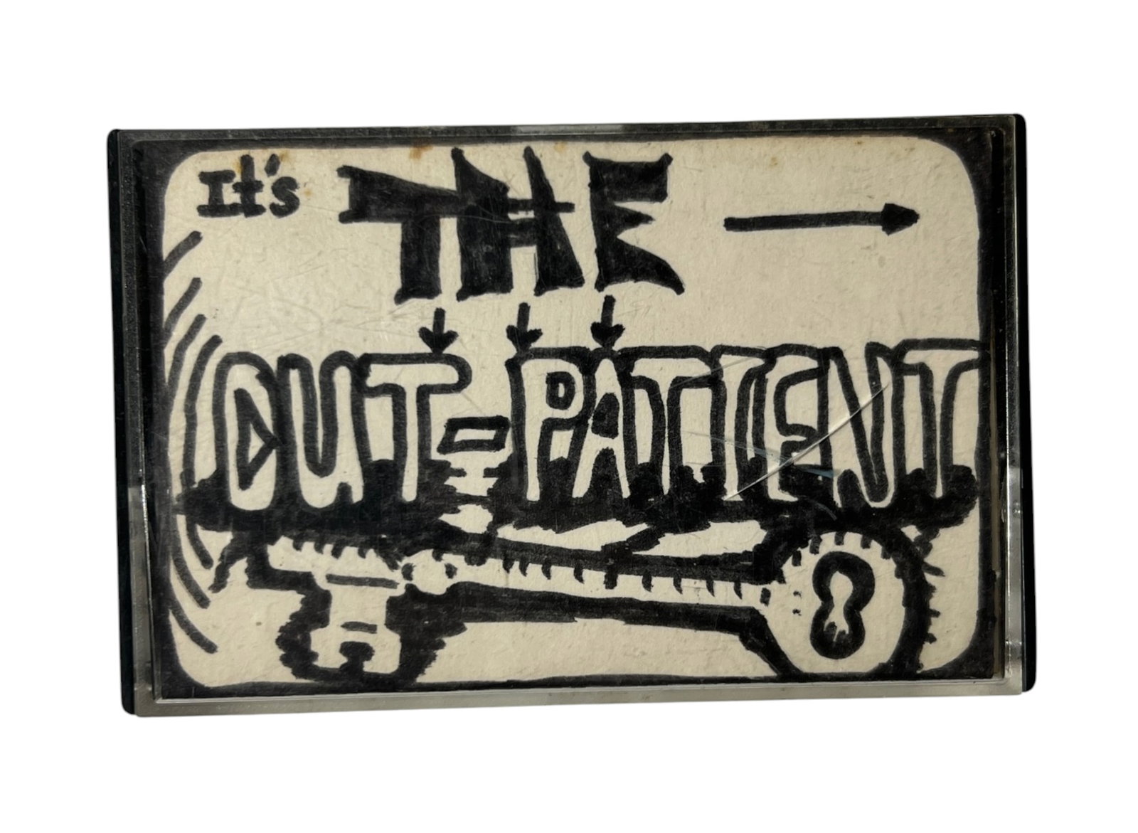 The OutPatient Vintage Punk Rock Cassette: Vintage underground punk rock cassette with handmade cover reading "It's The Out-Patient" and illustrated guitar artwork. Period DIY archive material; untested and sold as found.