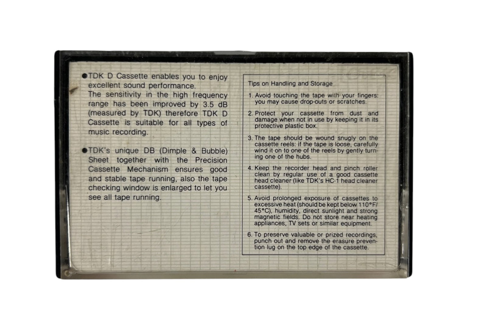 Vintage TDK D Cassette Case Original Instruction Insert (1 of 5)