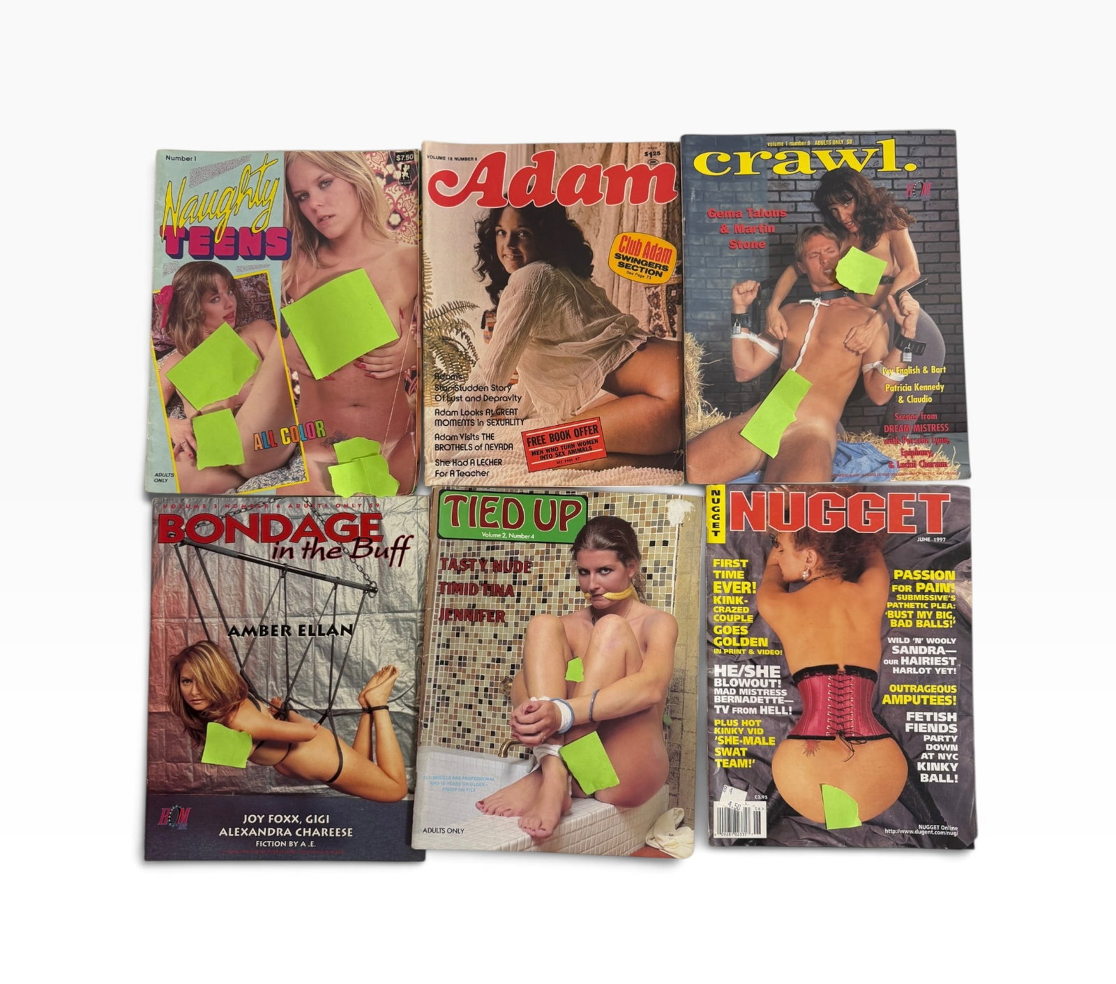 Vintage Adult Magazine Group Naughty Teens Adam Crawl Tied Up More: Six vintage adult magazines including Naughty Teens No. 1, Adam, Crawl, in the Buff, Tied Up, and Nugget. Mixed publishers and dates; sold as shown with age wear.