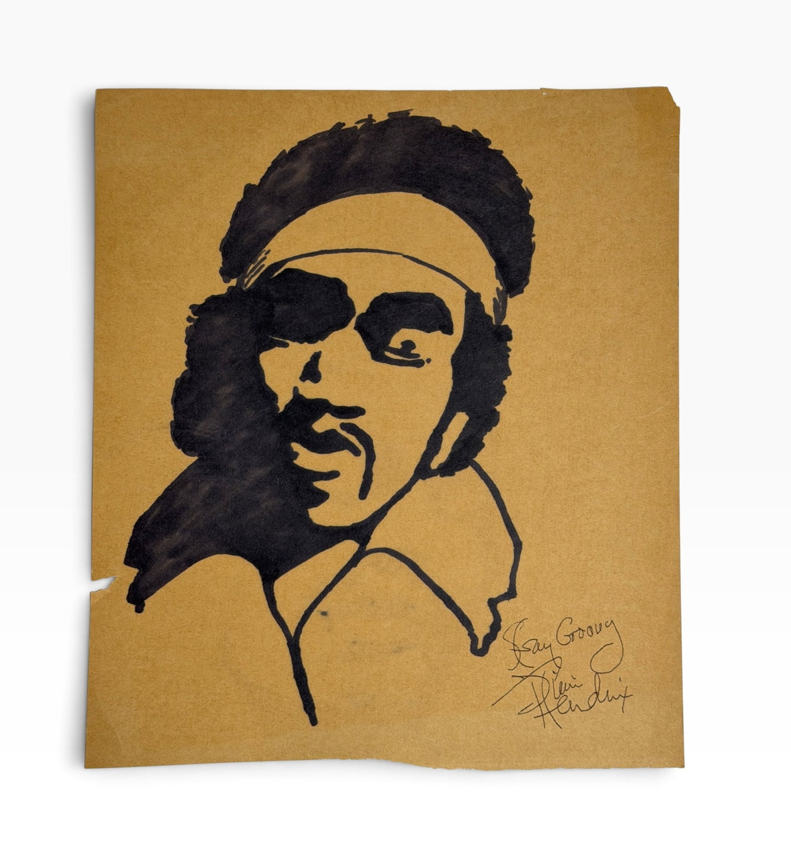 HandDrawn Portrait on Brown Paper Signed Stay Groovy Jimi Hendrix (1 of 6)
