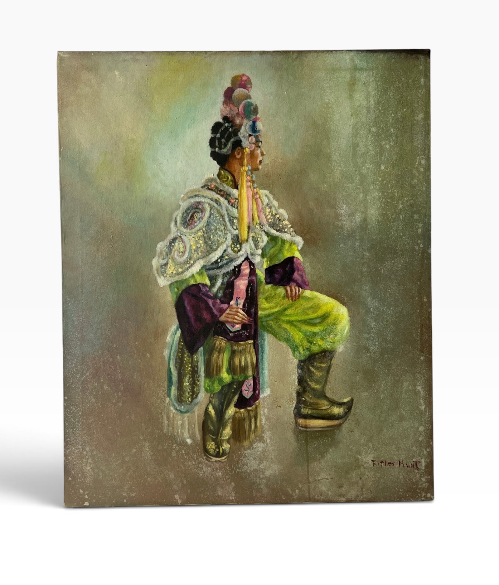 Esther Hunt Signed Chinese Theatrical Figure Painting (1 of 6)