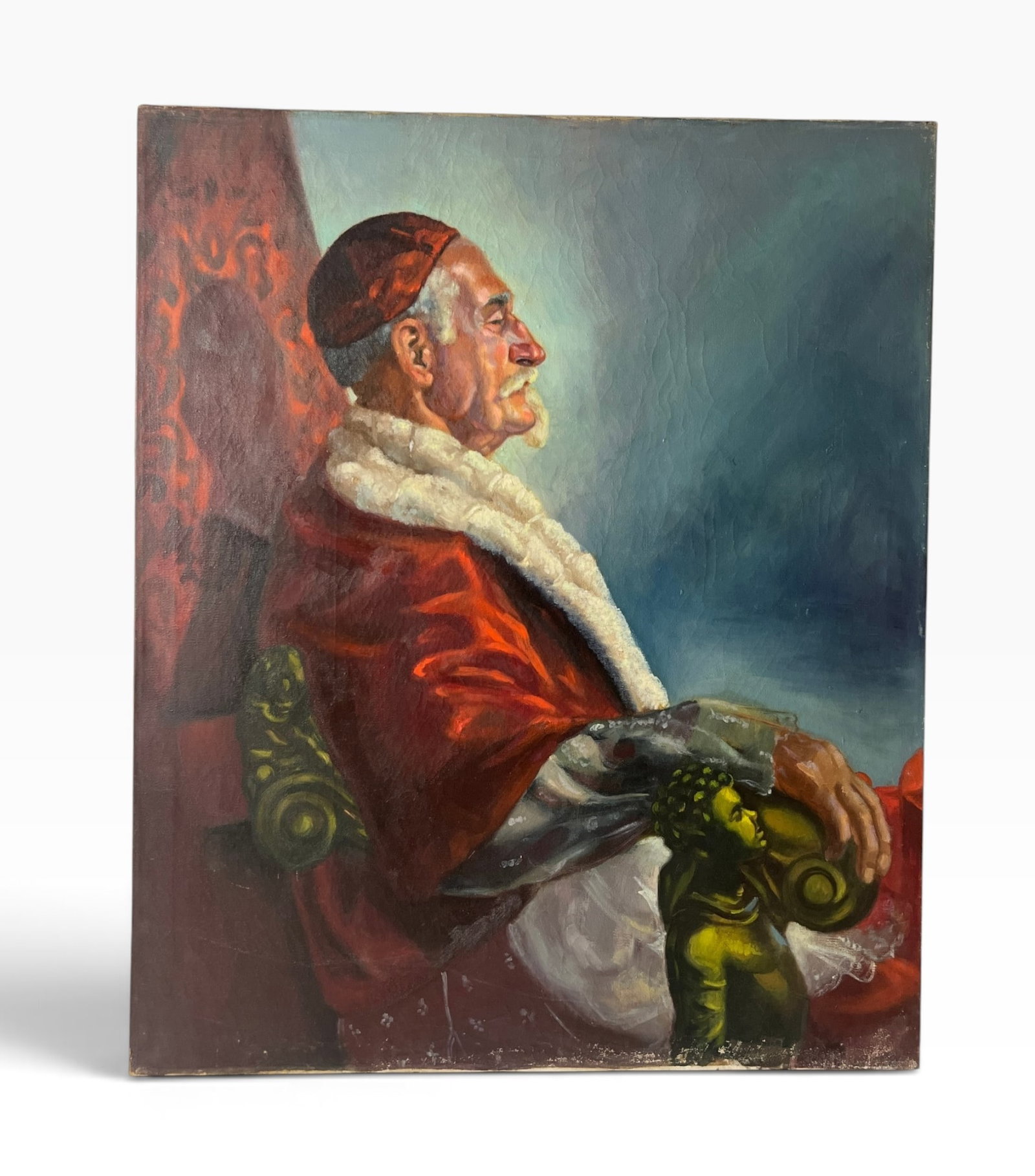 Portrait of Seated Elder in Red Robe with Small Figure (1 of 7)