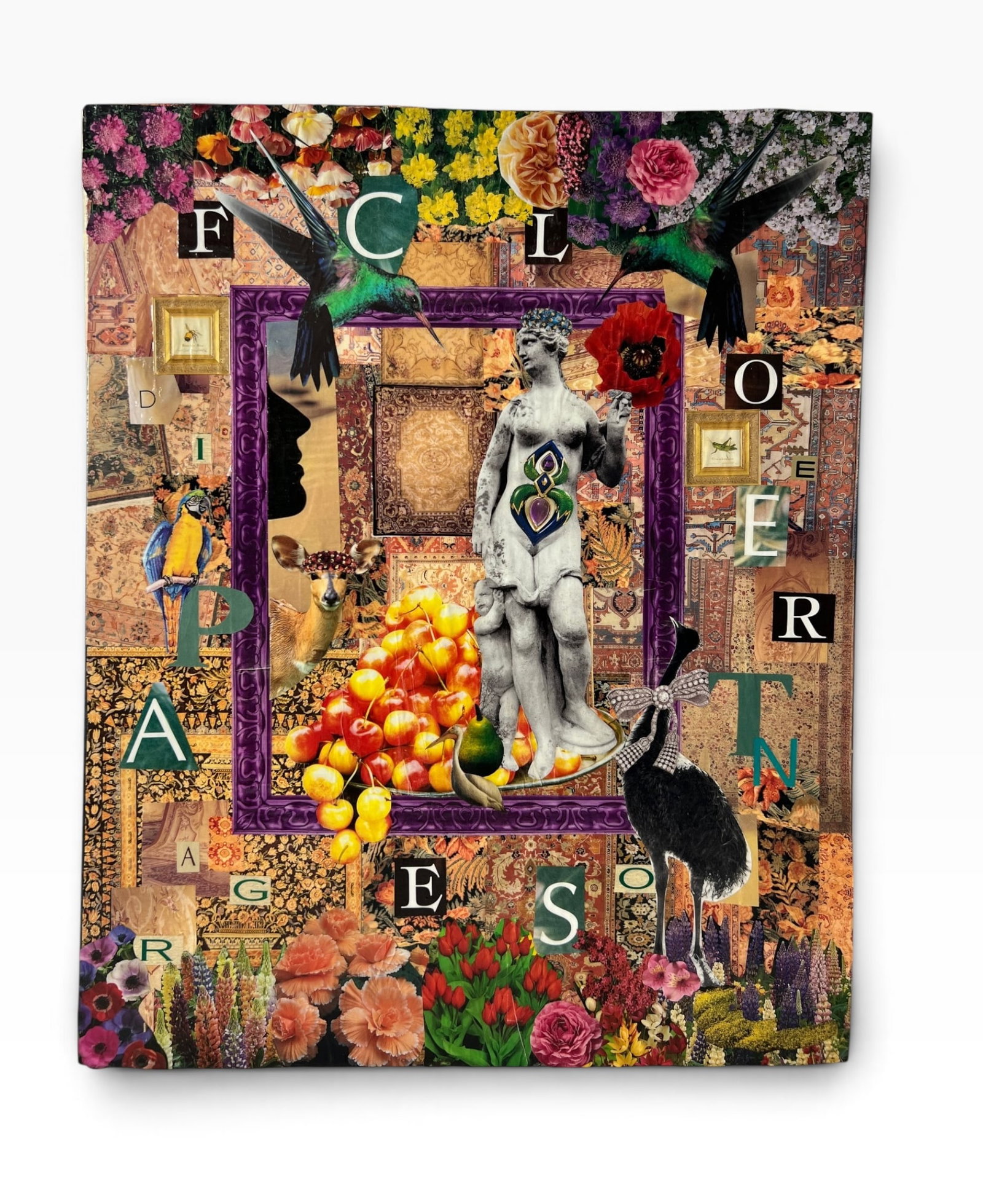 MixedMedia Painting Floral Collage with Classical Statue Birds (1 of 6)