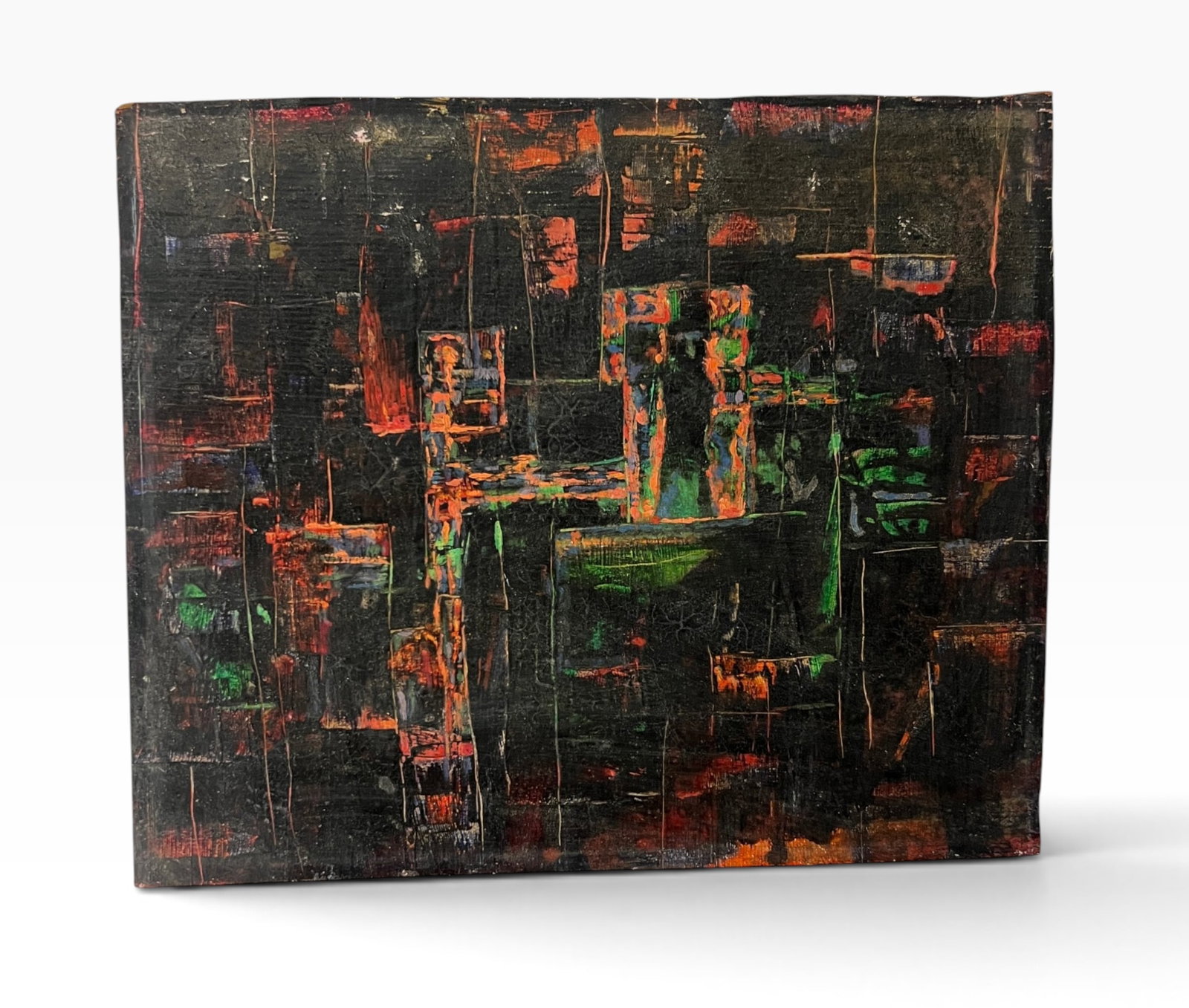 MidCentury Abstract Composition in Black Orange Green painting (1 of 6)