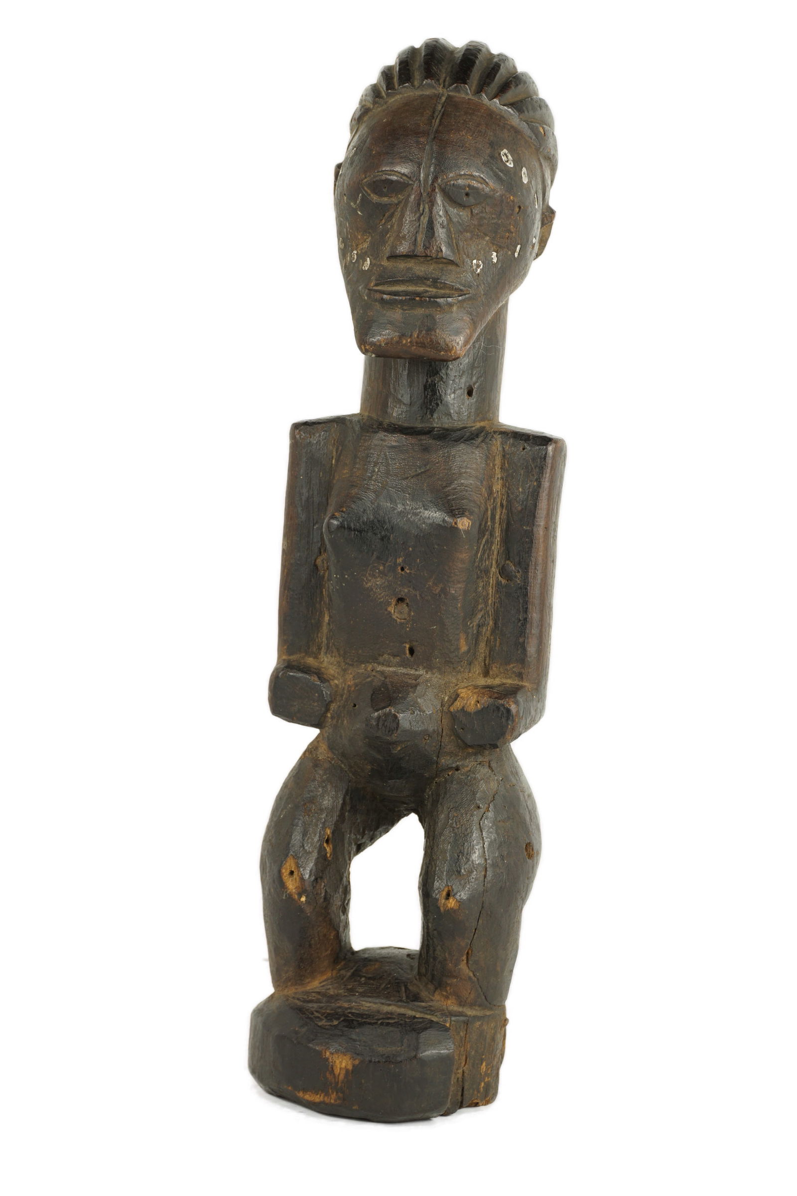 Songye Figure: Early 20th Century figure of the Songye People of Zaire. A beautiful figure that has clear age and signs of tribal use. The patina is great, and has really nice character. It has been acetone tested