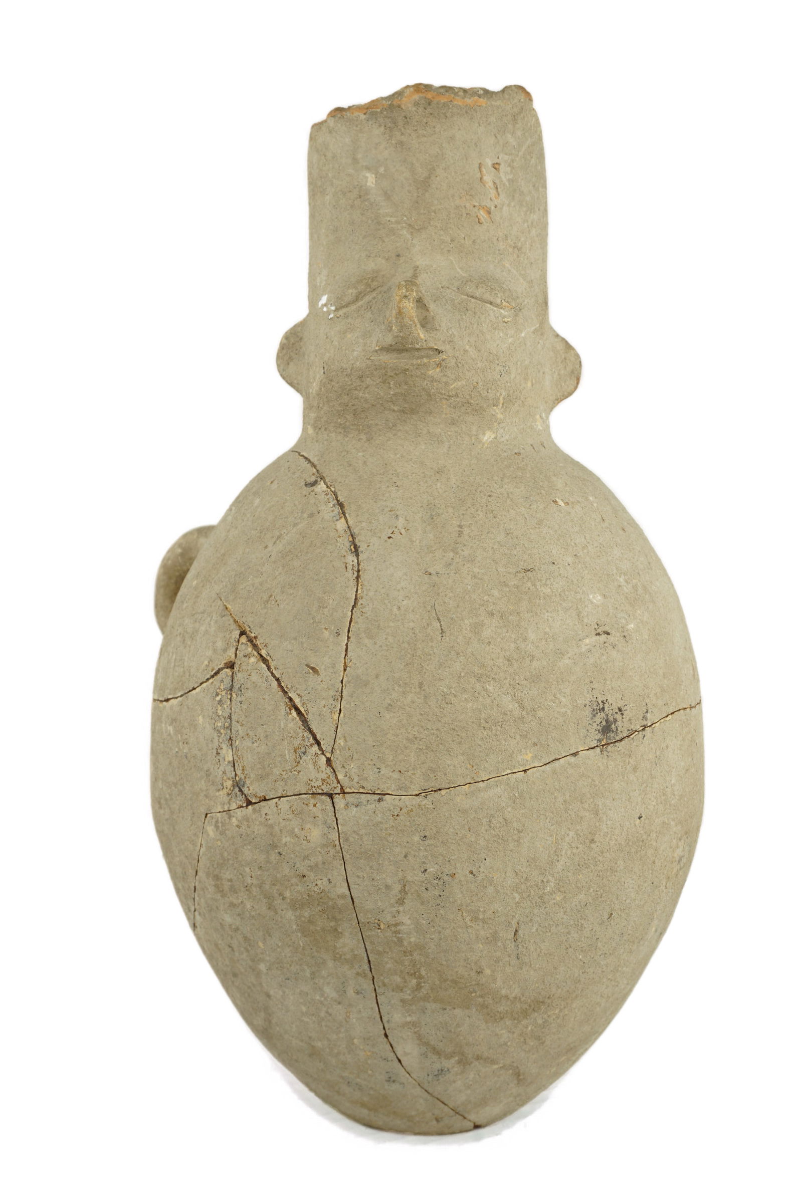 Huaxtec Anthropomorphic Urn: Northern Mexico Huaxtec culture, ca. 900–1500 CE. An ancient ceramic vessel depicting an anthropomorphic figure, characteristic of the Huaxtec style known for its distinct figurative pottery. The