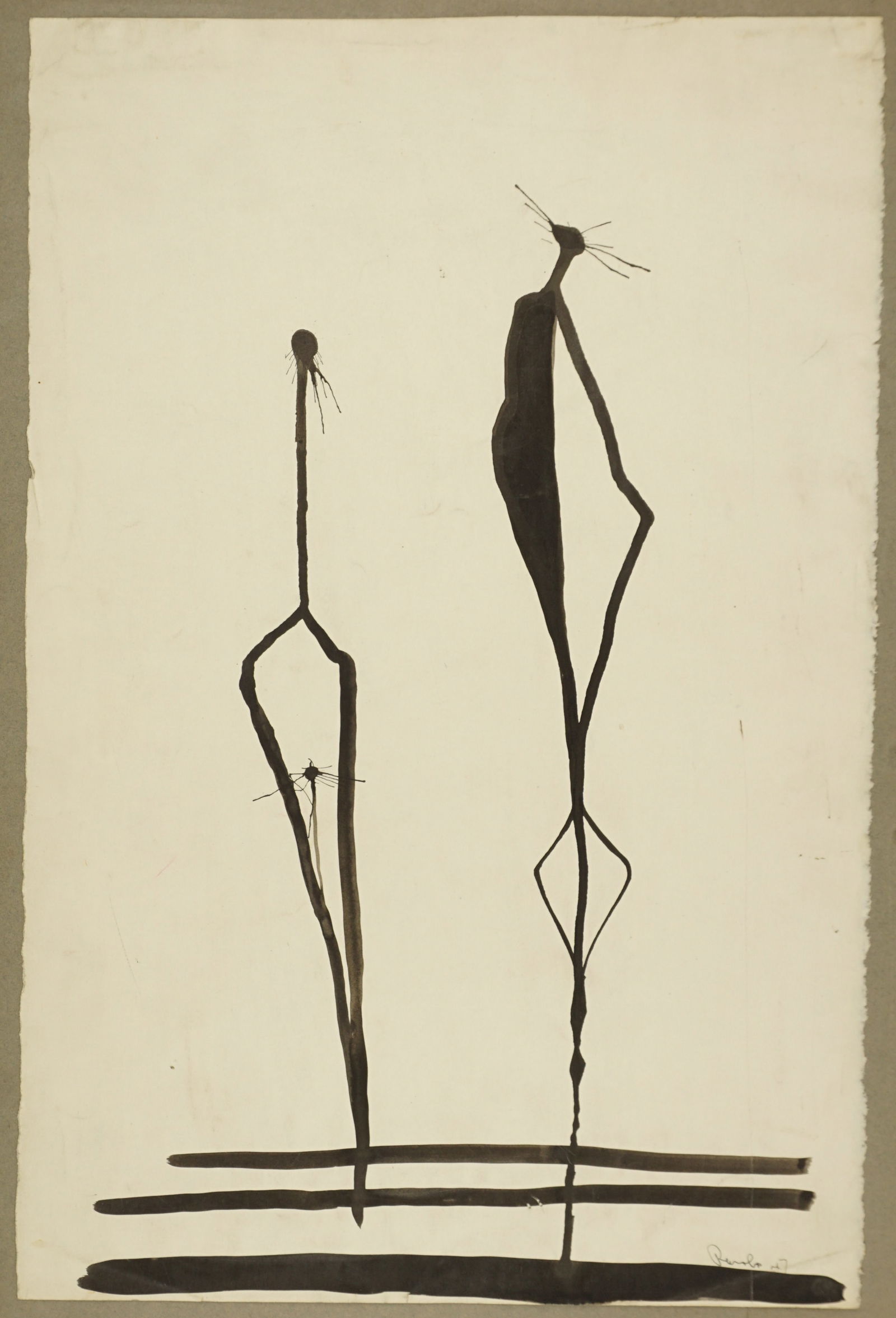 Felix Ruvolo (American, 1912-1992): Felix Ruvolo (American, 1912-1992) Two Figures, ink on paper, mounted on board. Signed Ruvolo lower right. Provenance note: This item is from the San Francisco estate of Antonio Ruvolo, the son of