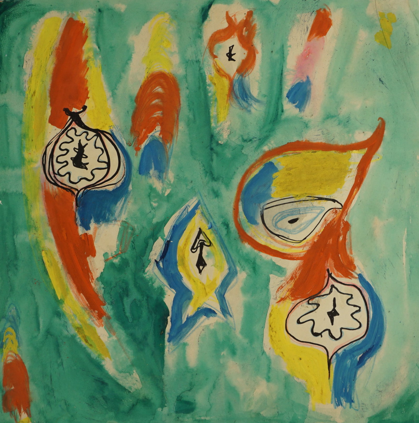 Felix Ruvolo (American, 1912-1992): Felix Ruvolo (American, 1912-1992) Mixed media on paper. Creases in corners and light crease in center. Signed Ruvolo on back. Provenance note: This item is from the San Francisco estate of Antonio