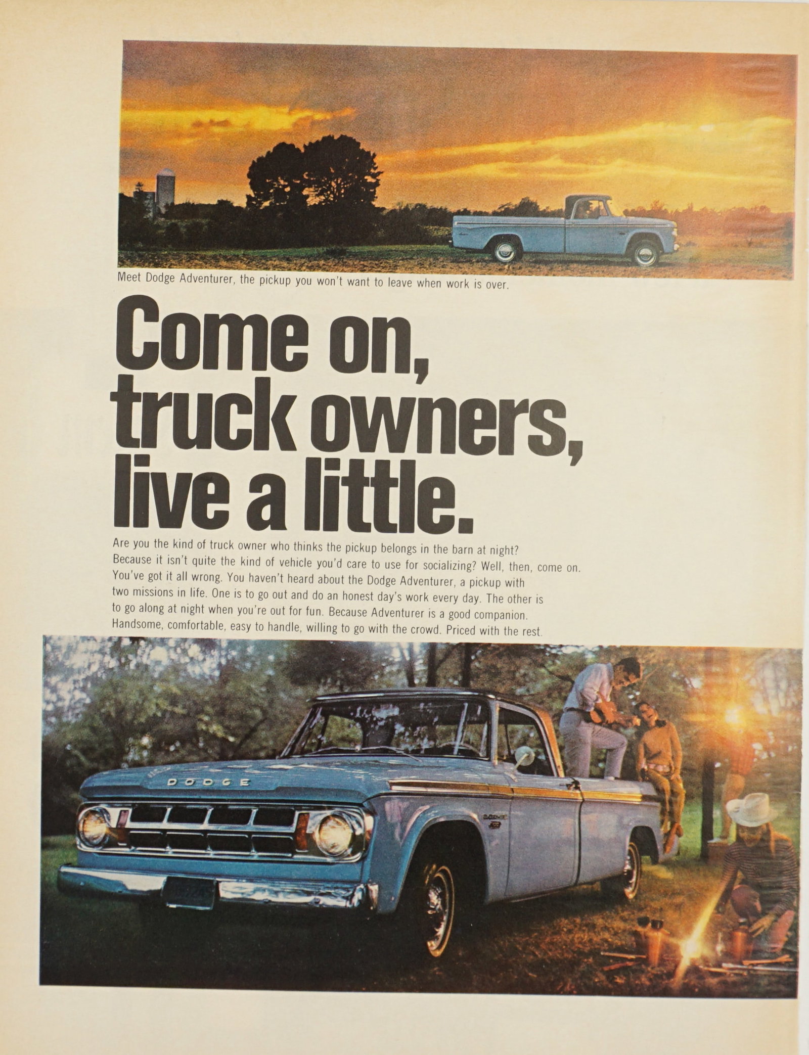 Dodge Truck Vintage Full Color Ad Art: Vintage full color advertisement that makes a great piece of art to display. Unframed. Minor condition issues including minor tears, creases or stains. See photos for more details. Provenance Is from