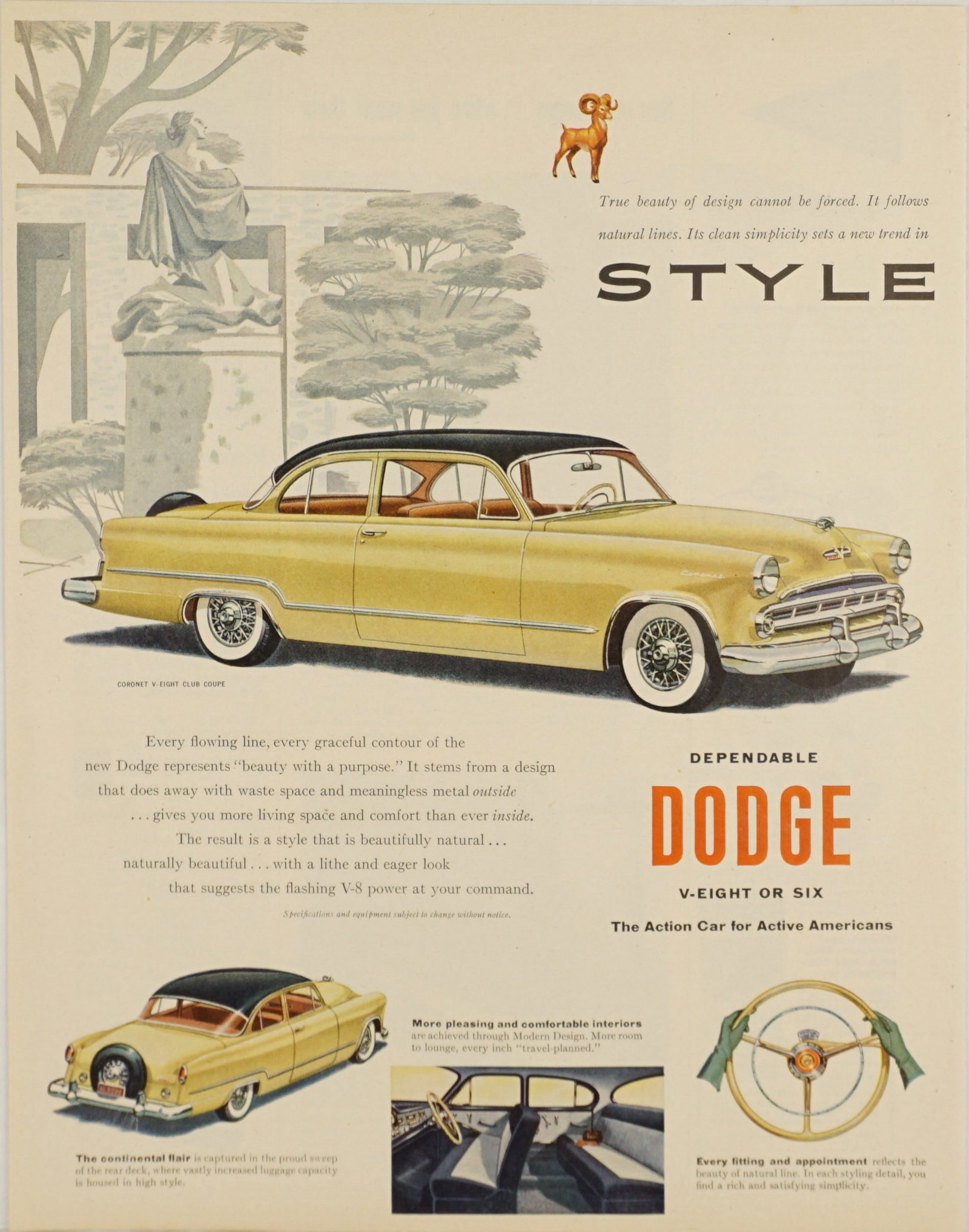 1953 Dodge Vintage Full Color Ad Art: 1953 Dodge vintage full color advertisement that makes a great piece of art to display. Unframed. Minor condition issues including minor tears, creases or stains. See photos for more details. Provenan