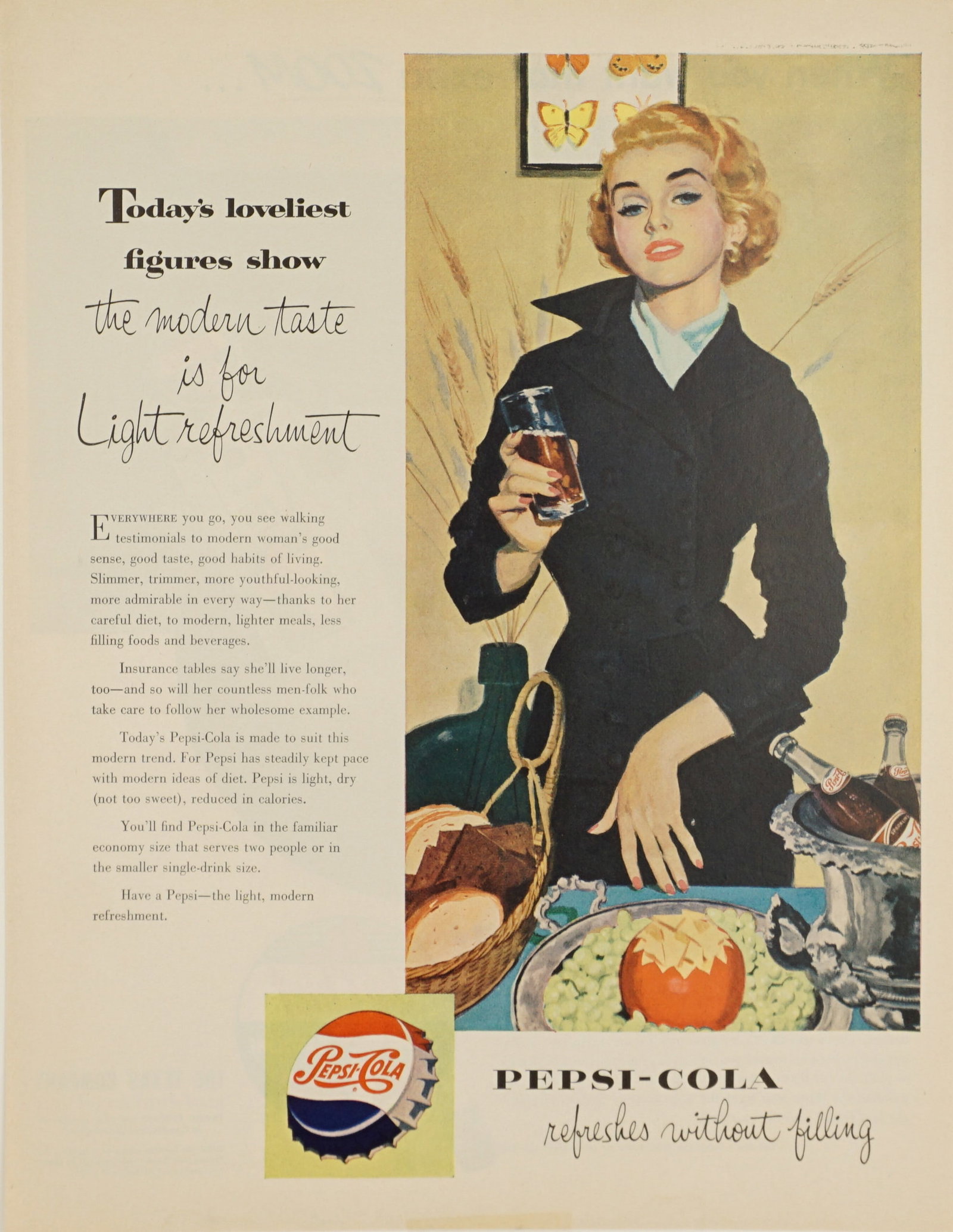 1953 Pepsi Vintage Full Color Ad Art: 1953 Pepsi vintage full color advertisement that makes a great piece of art to display. Unframed. Minor condition issues including minor tears, creases or stains. See photos for more details. Provenan