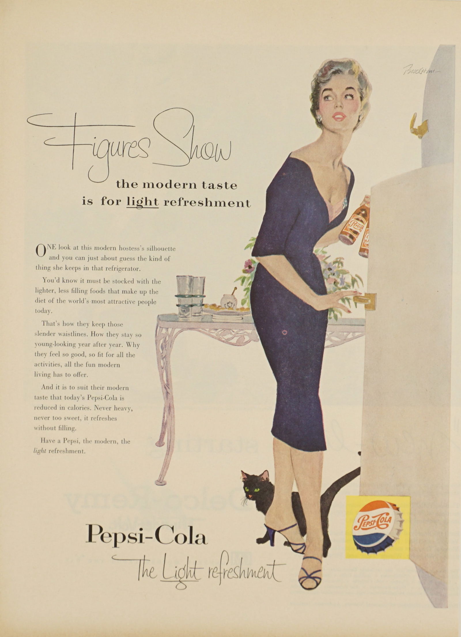 1955 Pepsi Vintage Full Color Ad Art: 1955 Pepsi vintage full color advertisement that makes a great piece of art to display. Unframed. Minor condition issues including minor tears, creases or stains. See photos for more details.
