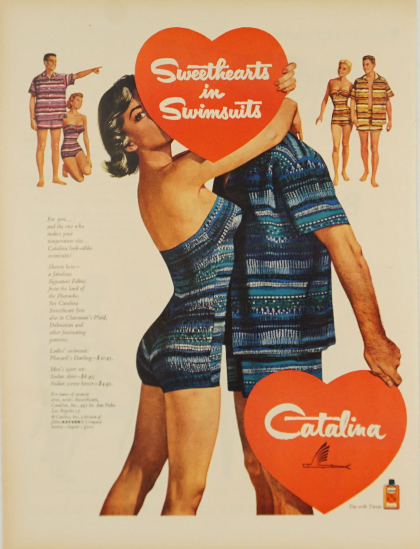 Catalina Swimsuits Vintage Full Color Ad Art: Catalina Swimsuits vintage full color advertisement that makes a great piece of art to display. Unframed. Minor condition issues including minor tears, creases or stains. See photos for more details.
