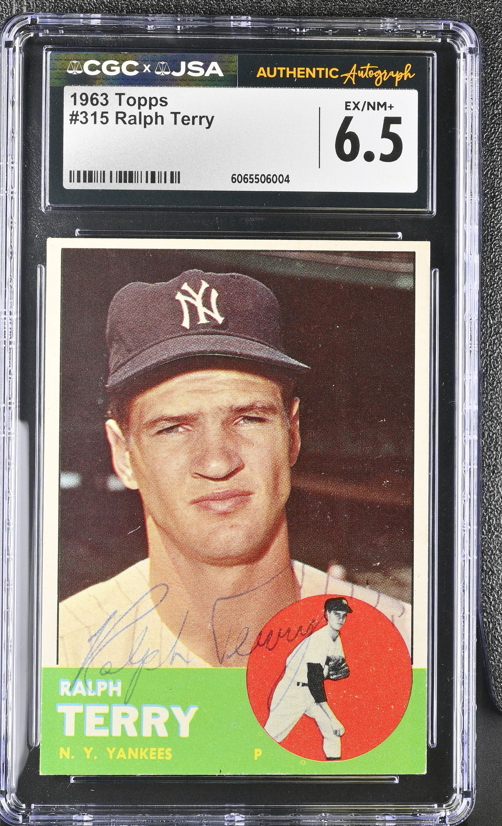 1963 Topps #315 Ralph Terry Autograph CGC JSA 6.5: 1963 Topps #315 Ralph Terry Autograph CGC JSA 6.5. Authentic and graded autograph. Good condition.