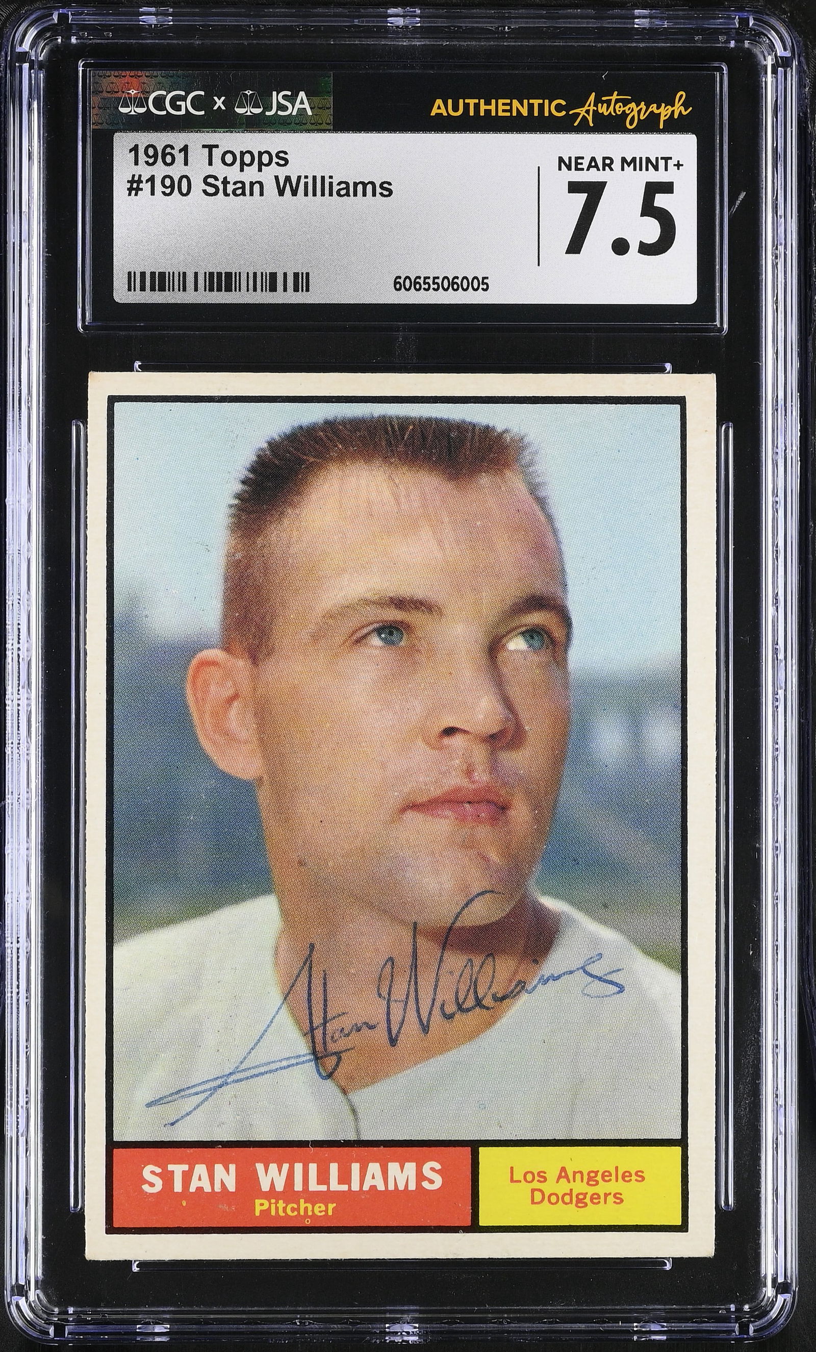 1961 Topps Stan Williams #190 CGC JSA 7.5 Autograph: 1961 Topps Stan Williams #190 CGC JSA 7.5 Autographed card. Good Condition.