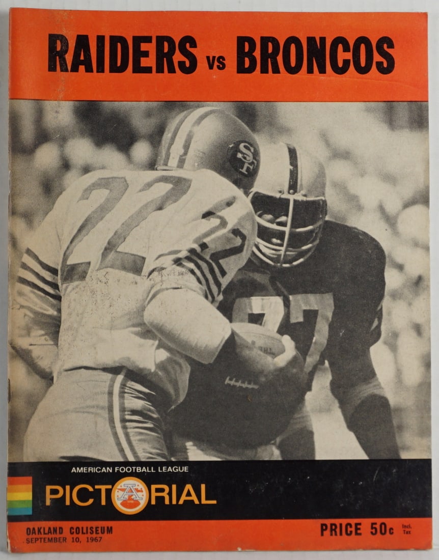 Vintage Sept 10, 1967 Raiders vs. Broncos AFL Pictorial Program - Oakland Coliseum (1 of 3)