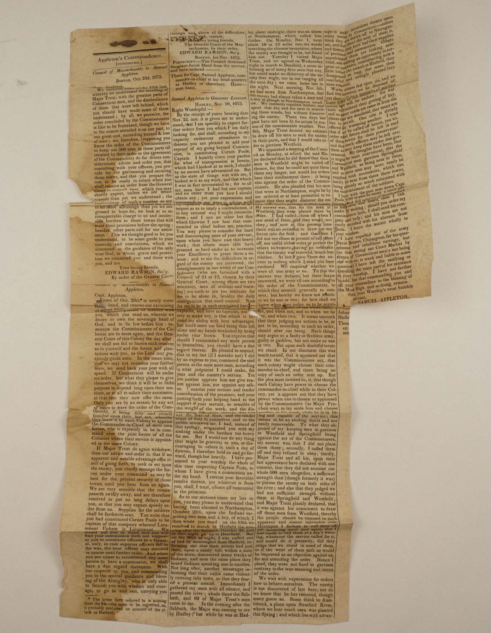 Vintage Newspaper Clipping: 1675 King Philip's War Dispatches & Appleton Letters: SHIPPING NOTE: We have in house shipping and can do fairly cheap rates, and I am more than happy to combine shipping. I can often do better than the Live Auctioneers shipping quote, so bid away! Feel 