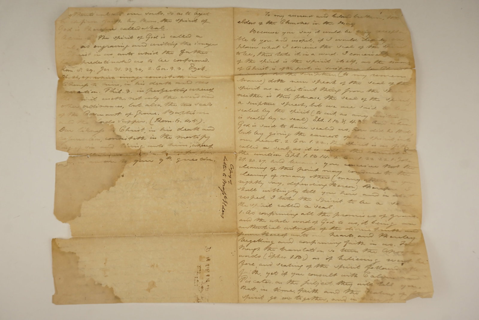 Puritan Manuscript: Early Massachusetts Bay Dispute Letter on the Seal of the Spirit (1 of 4)