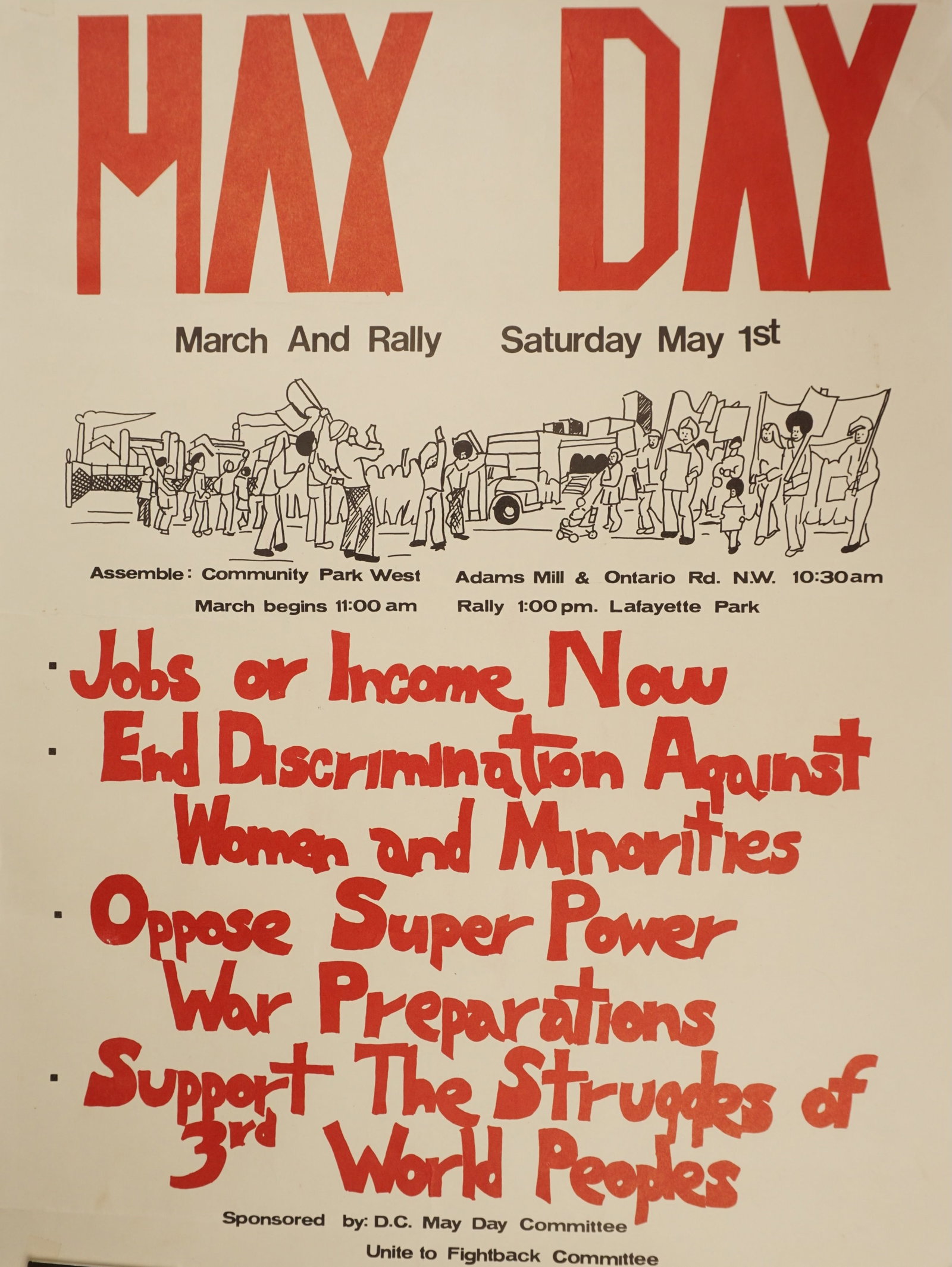 Vintage Washington DC May Day March Protest Poster, Civil Rights & Anti-War: 20” x 14” SHIPPING NOTE: We have in house shipping and can do fairly cheap rates, and I am more than happy to combine shipping. I can often do better than the Live Auctioneers shipping quo