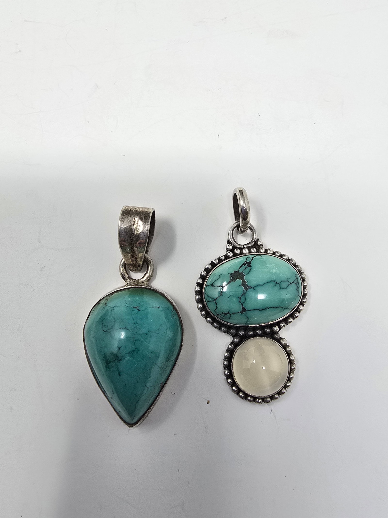 925 Sterling Silver Rope Necklace with 2 Turquoise Pendants (1 of 7)