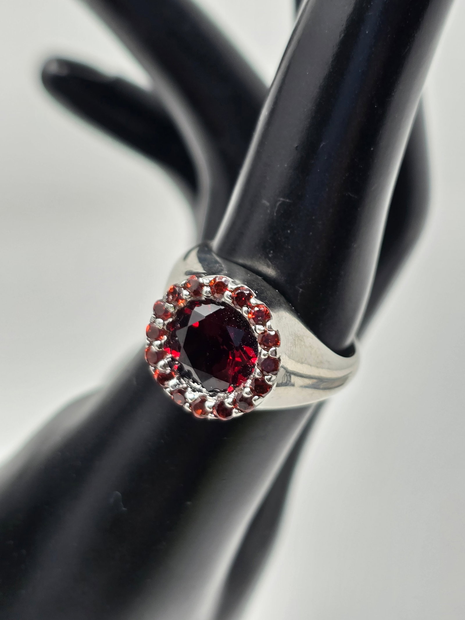 925 Sterling Silver Garnet Halo Ring - 2
