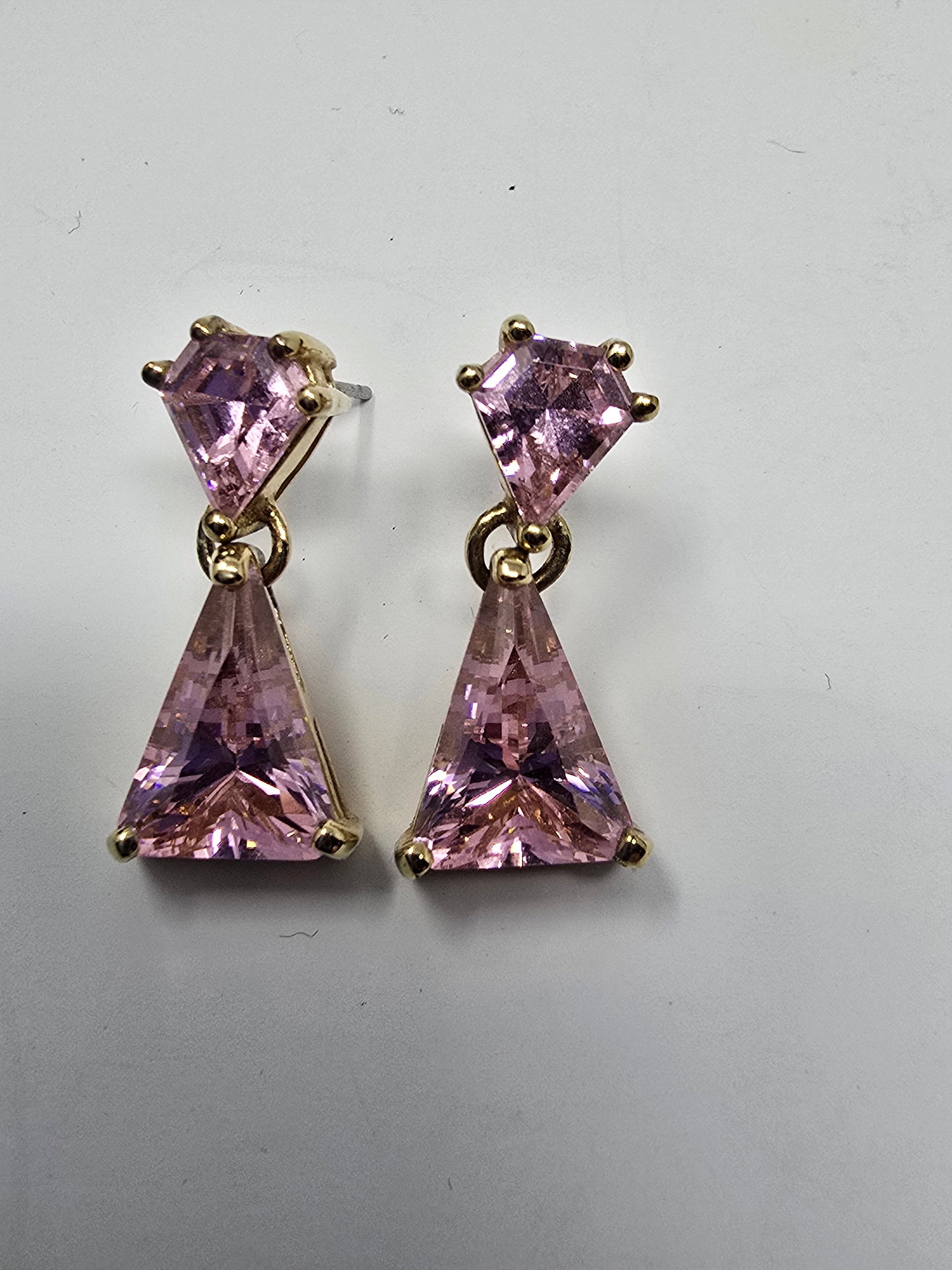 925 Sterling Silver (Gold Tone) Dangle Earrings with Pink Stones - 2