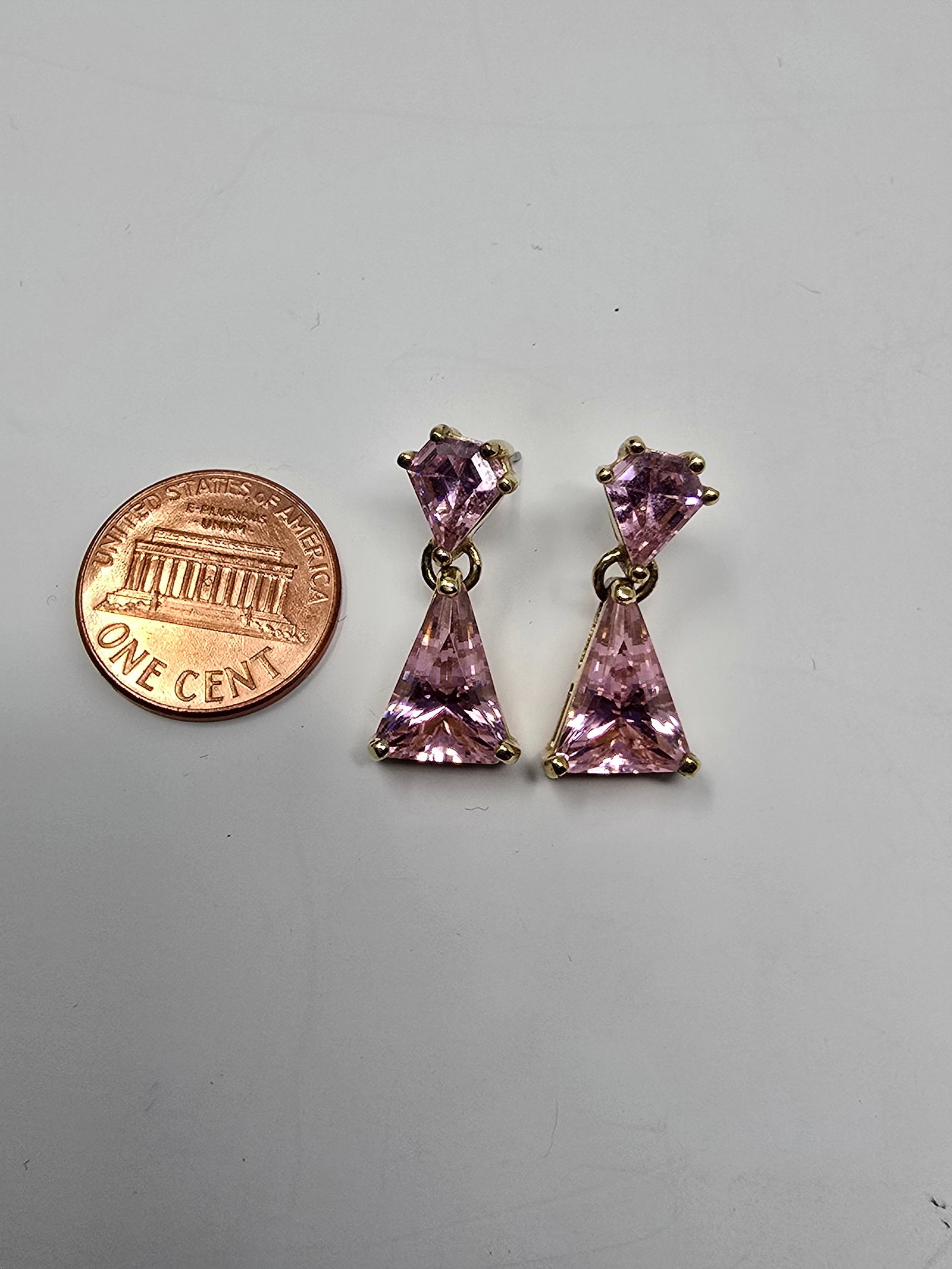 925 Sterling Silver (Gold Tone) Dangle Earrings with Pink Stones - 4