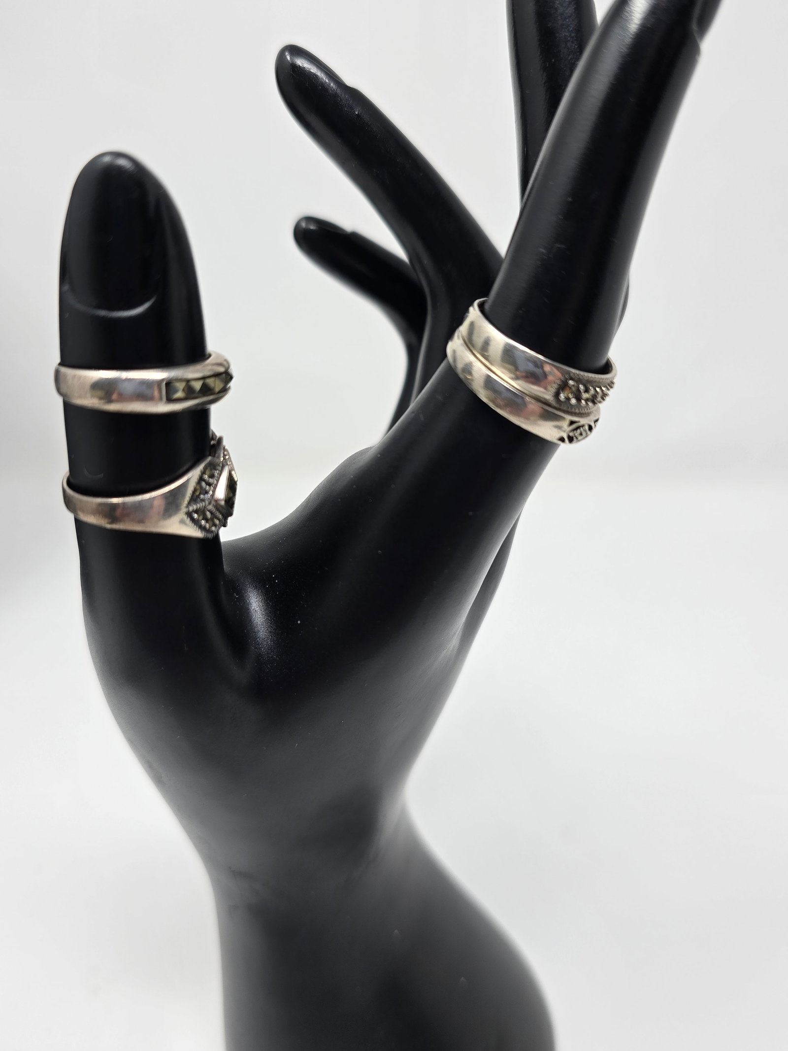 Lot of (4) 925 Sterling Silver Marcasite Rings - 2