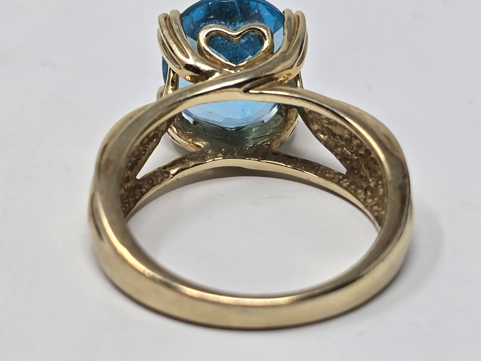 10K Gold Solitaire Ring with Large Blue Topaz Stone - 2