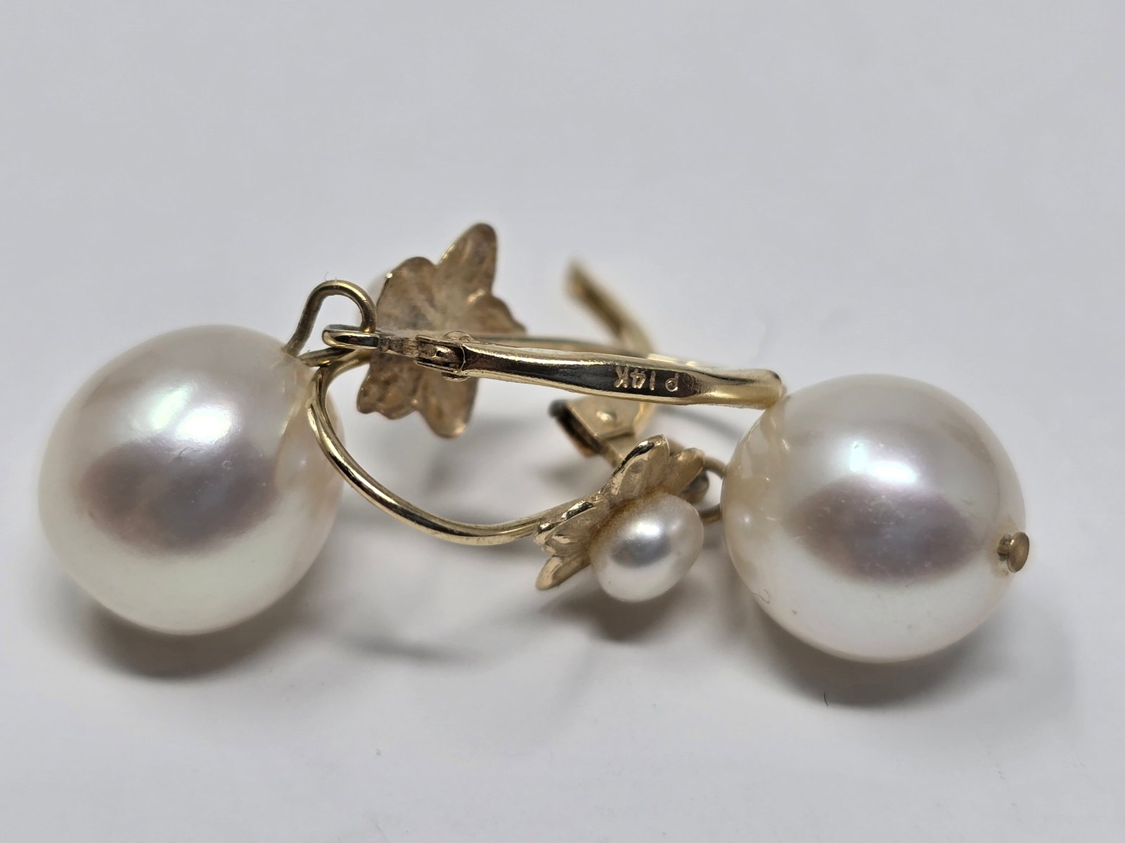 14K Gold Pearl Dangle Earrings - 2