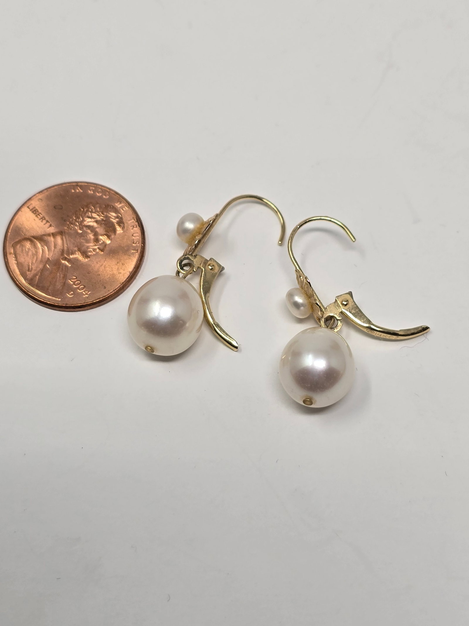 14K Gold Pearl Dangle Earrings - 3