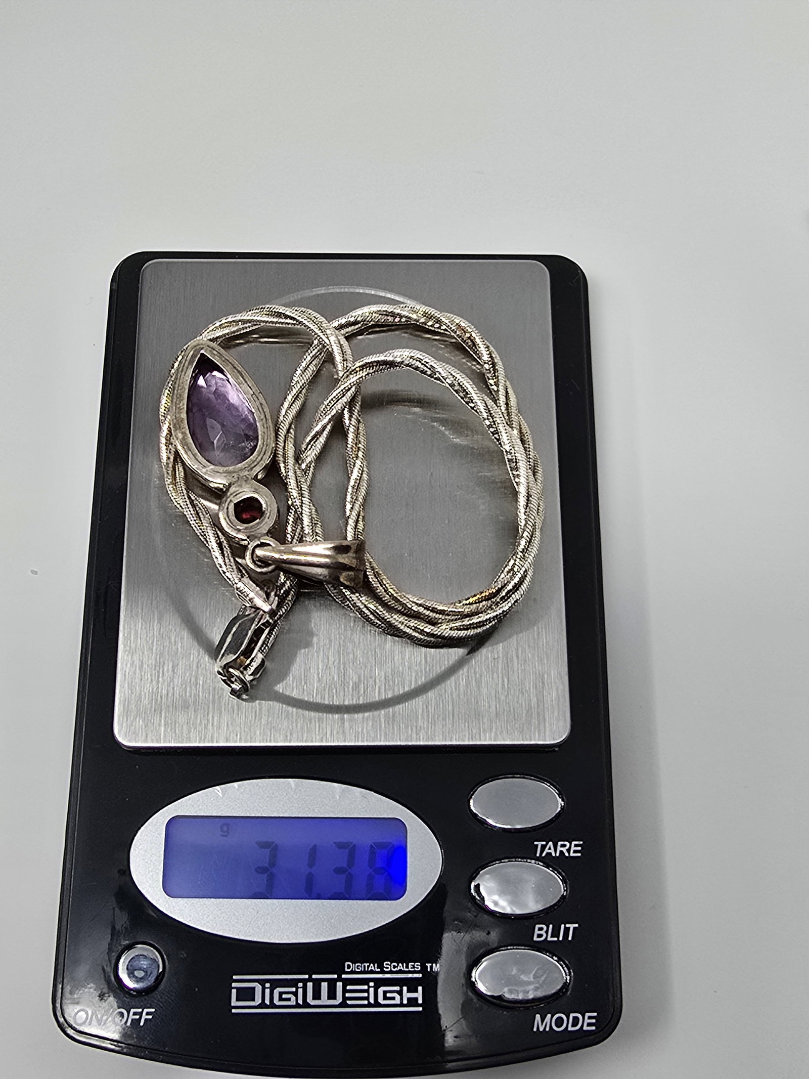 925 Sterling Silver Necklace with Amethyst Pendant - 7